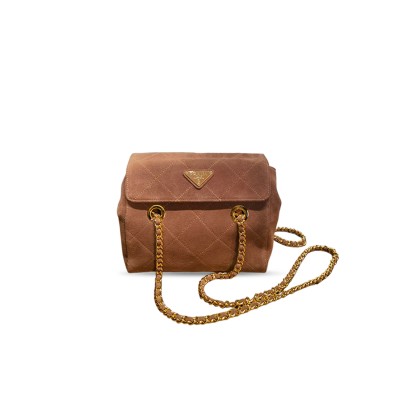 PRADA QUILTED BROWN SUEDE CHAIN SHOULDER BAG 1BD600 (22*18*6cm) 